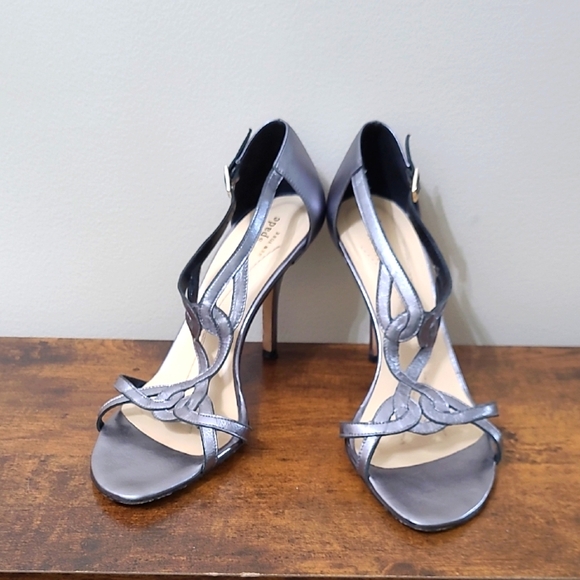 Kate Spade Metallic Silvery Grey Strappy Heeled Sandals size 8.5. - Picture 1 of 12